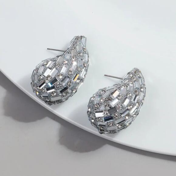 Silver Water Drop Crystal‎ Earrings - Picture 1 of 5
